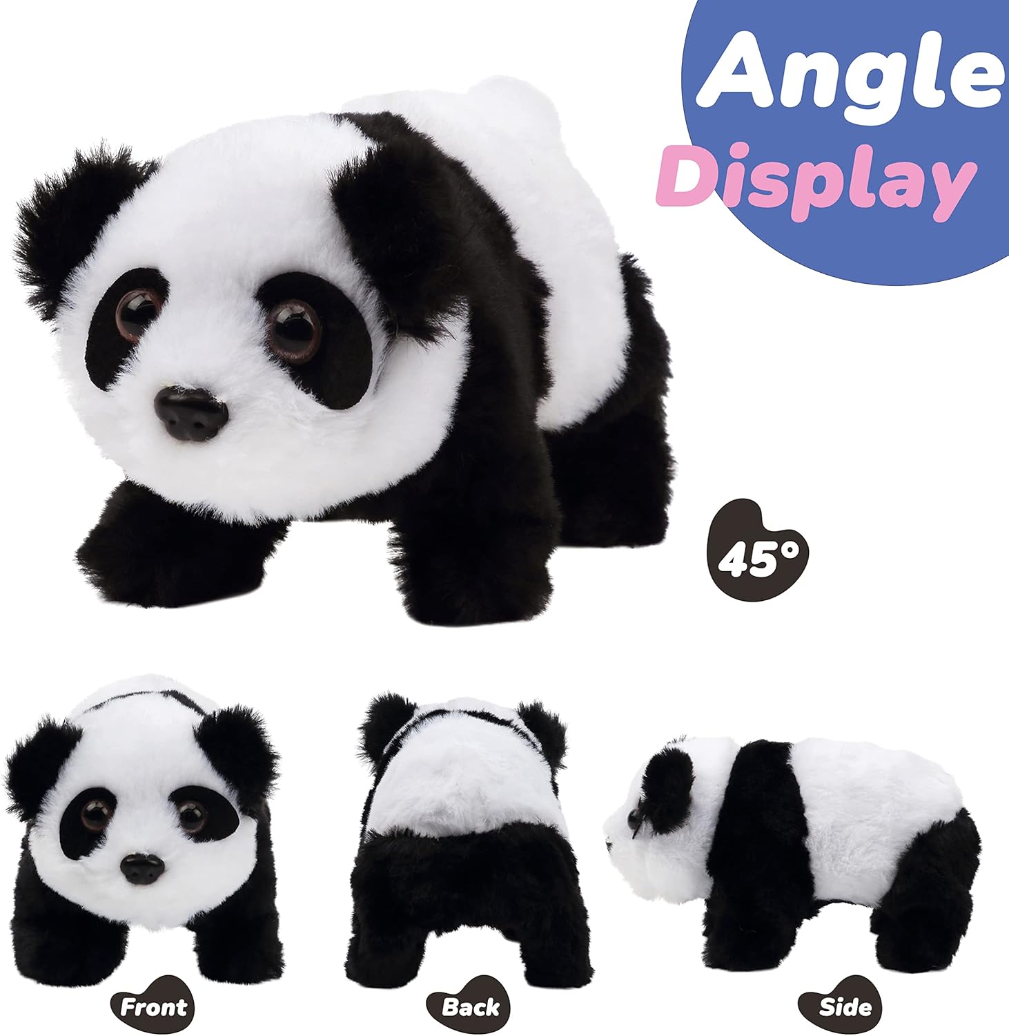 Hopearl Crawling Panda Interactive Electronic Pet Plush Toy with Sounds and Movements Animated Shaking Head Gifts for Toddlers Birthday, 7''