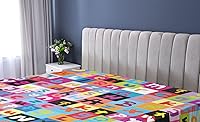 Vista 2 de Ambesonne Sábana bajera abstracta con estampado gráfico de letras del alfabeto de colores, funda de cama con bolsillo profundo elástico para mayor