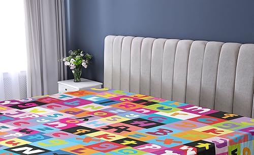 Miniatura 2 de Ambesonne Sábana bajera abstracta con estampado gráfico de letras del alfabeto de colores, funda de cama con bolsillo profundo elástico para mayor