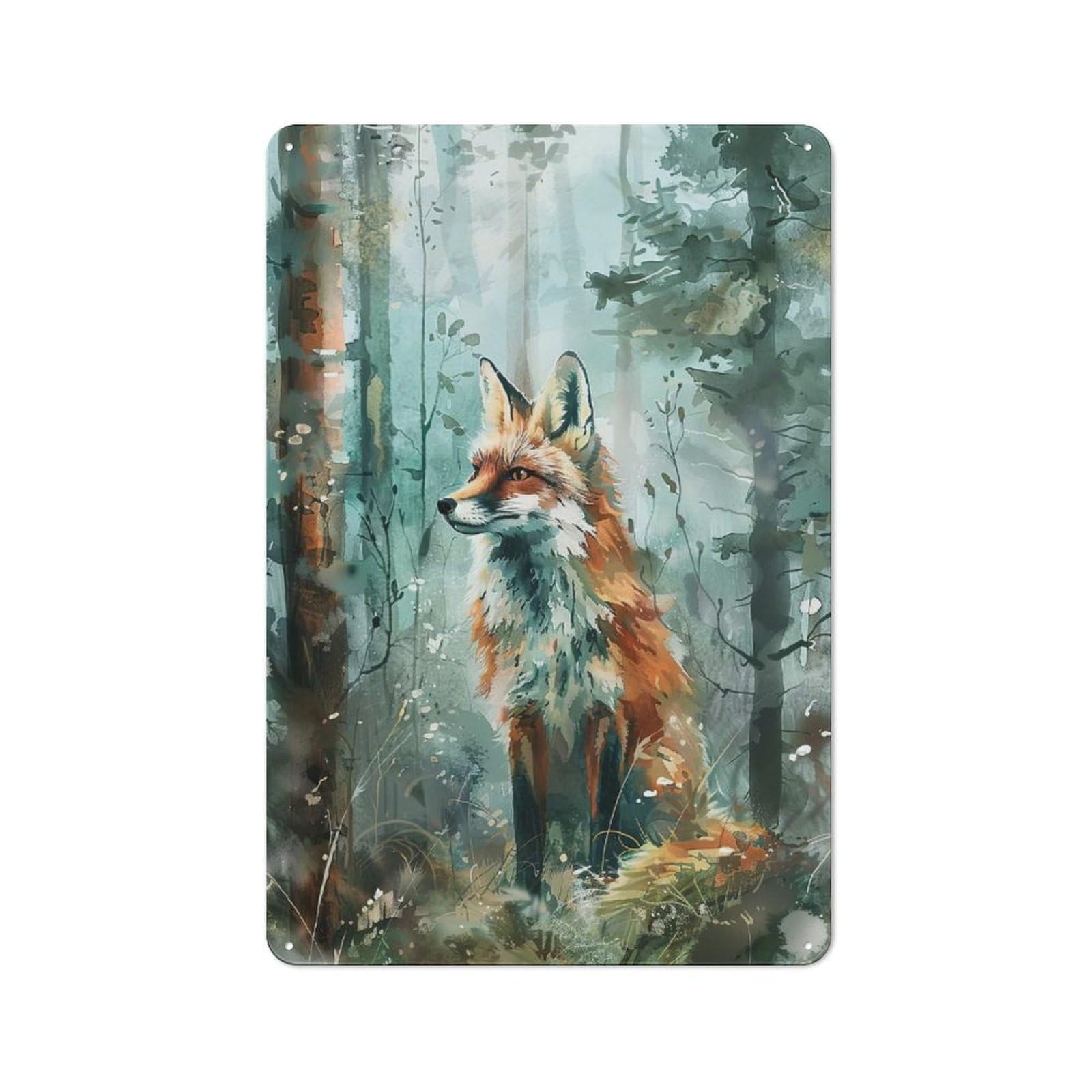 Junmoney Style-15 Fox In The Forest Tin Wall Sign 30X20cm, Loft Style Industrial Wall Decor For Loft, Studio, Office Or Creative Room