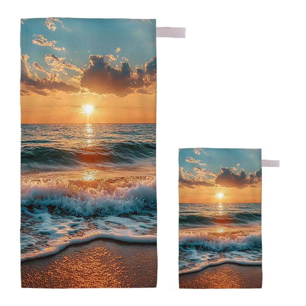 Toalla de Playa Grande 220x100cm/35x70cm, Juego de 2 Toalla Microfibra XXL de Antiarena, Toallas Playa Suave Ligera, Absorbente Secado Rápido, Beach Towel Viaje, Regalo Mujer Hombre (Atardecer) B-25