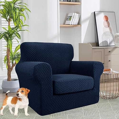 Miniatura 2 de YEMYHOM Fundas para silla de 2 piezas a cuadros para sala de estar, fundas gruesas de alta elasticidad con brazos antideslizantes y elásticos para