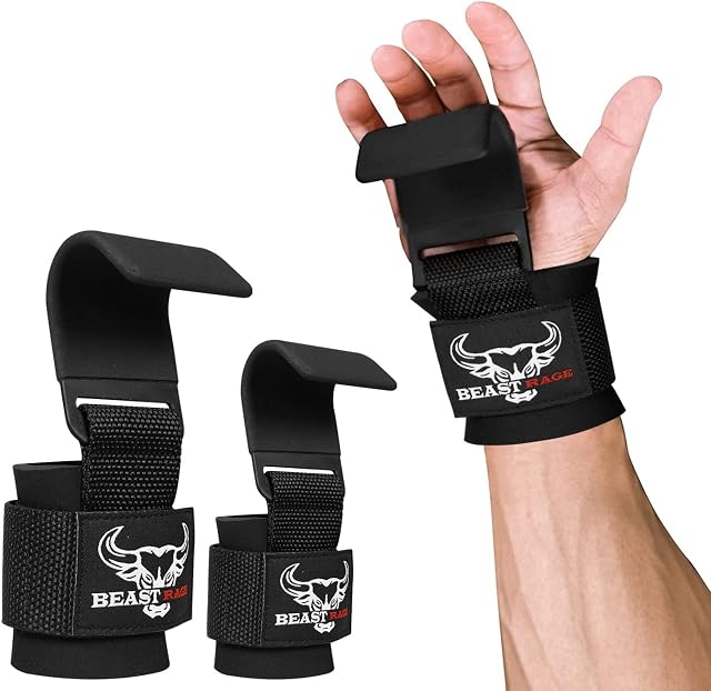 Weight Lifting Hooks Non-Slip Rubber Coated Grip Wrist Hooks Lifting Straps Wrist Support Padded Neoprene Powerlifting Barbell Rows Deadlifts Gym Straps