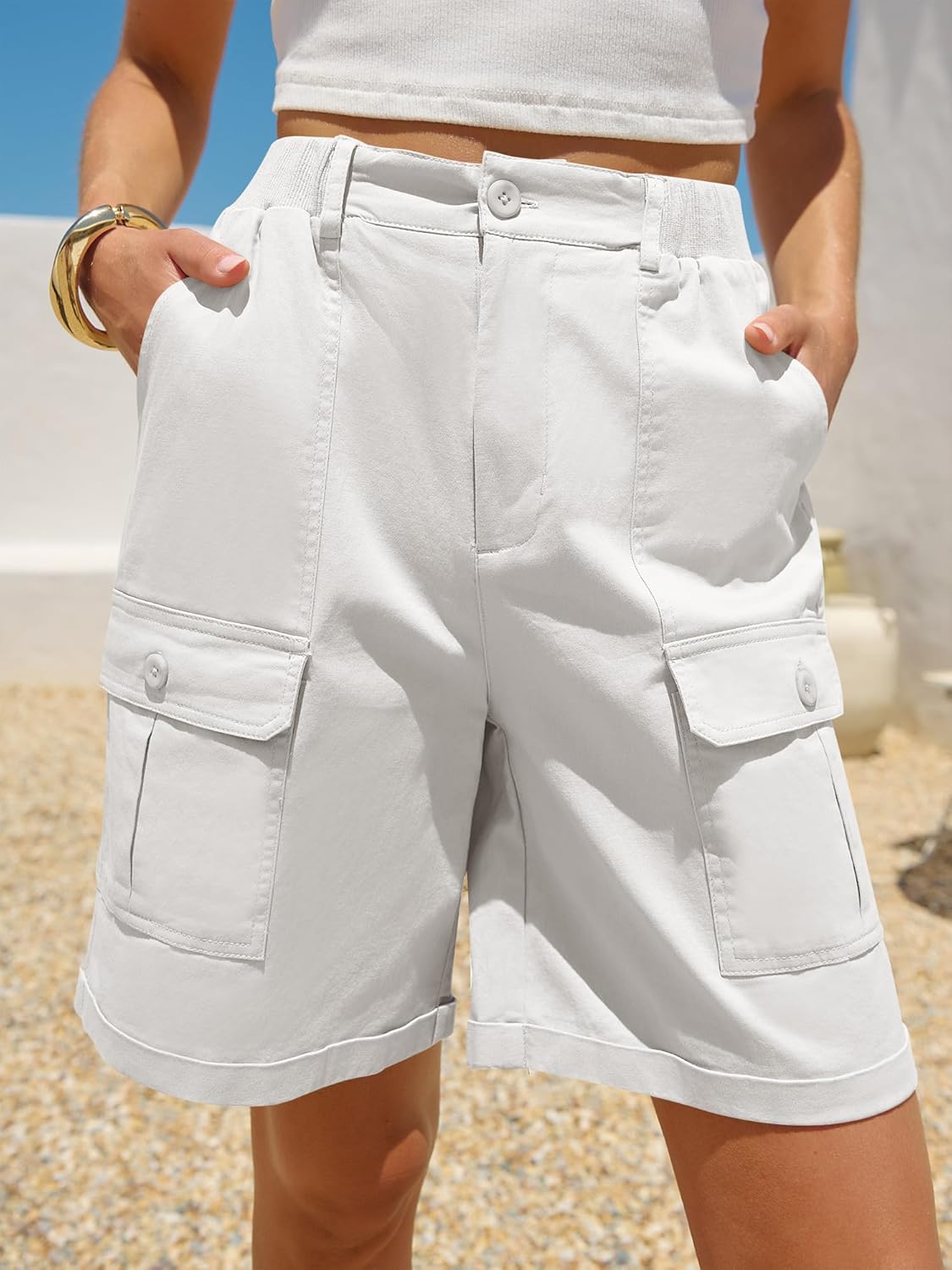 ANRABESS Bermuda Shorts for Women Cargo 2026 Summer Casual High Waisted Shorts Outdoor Beach Vacation Clothes with 6 Pockets - Image 7