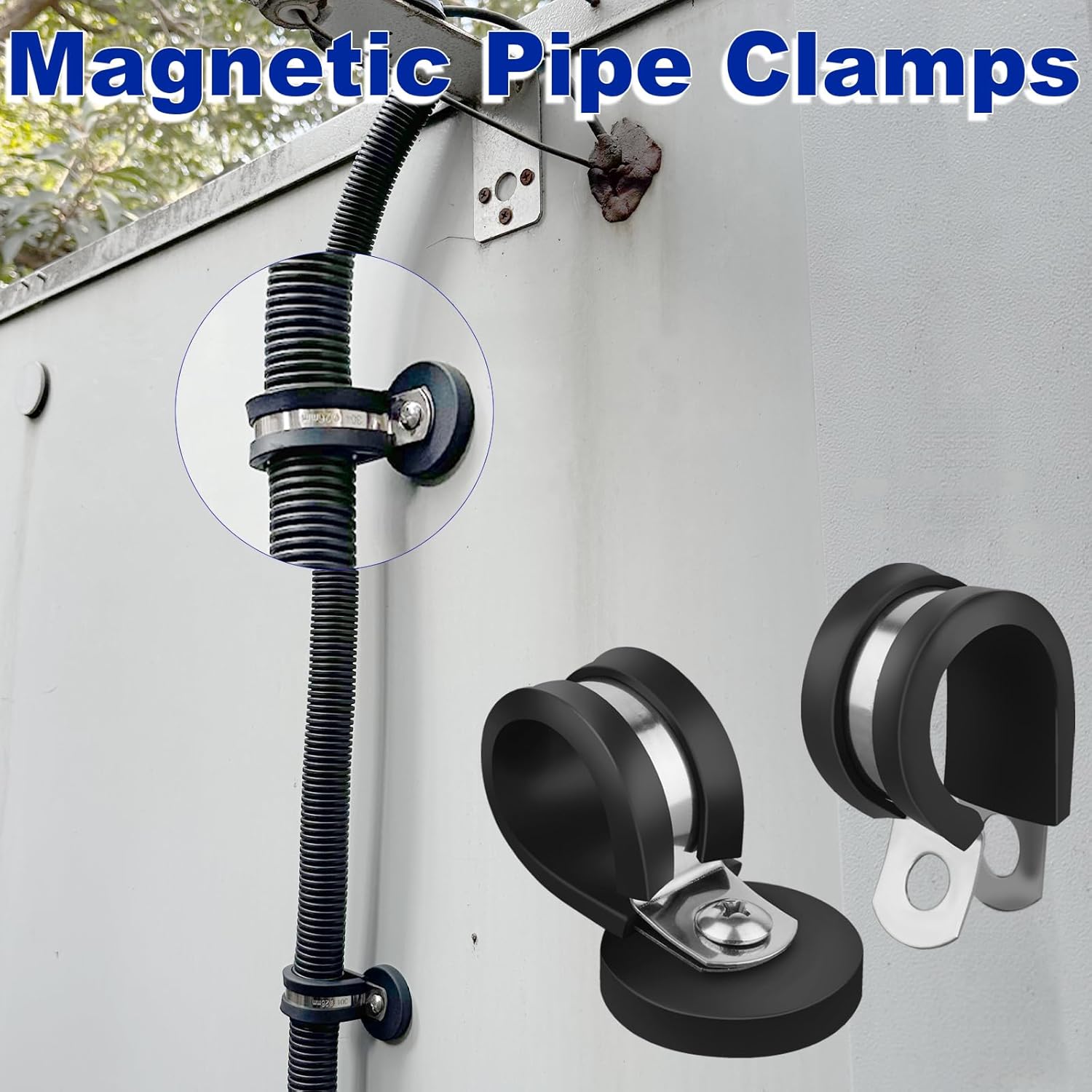 8 Pack 5/8 Inch Stainless Steel Strong Magnetic Pipe Clamps, 8 Pack Heavy Duty Magnetic Cable Clips