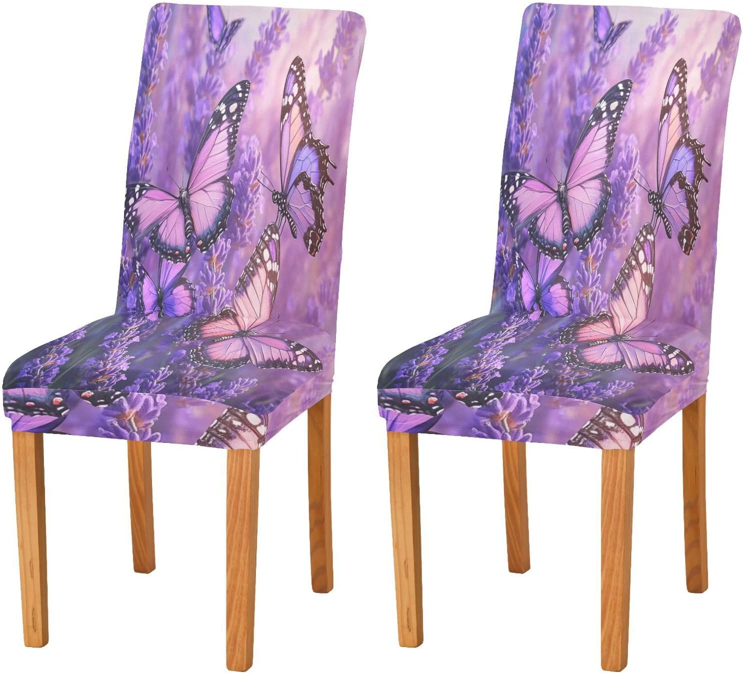 ALAZA Chair Covers for Dining Room, Lavender Butterflies Spring Stretch Chair Cover Sets Chair Protector Removable Washable for Ktichen Restaurant Hotel