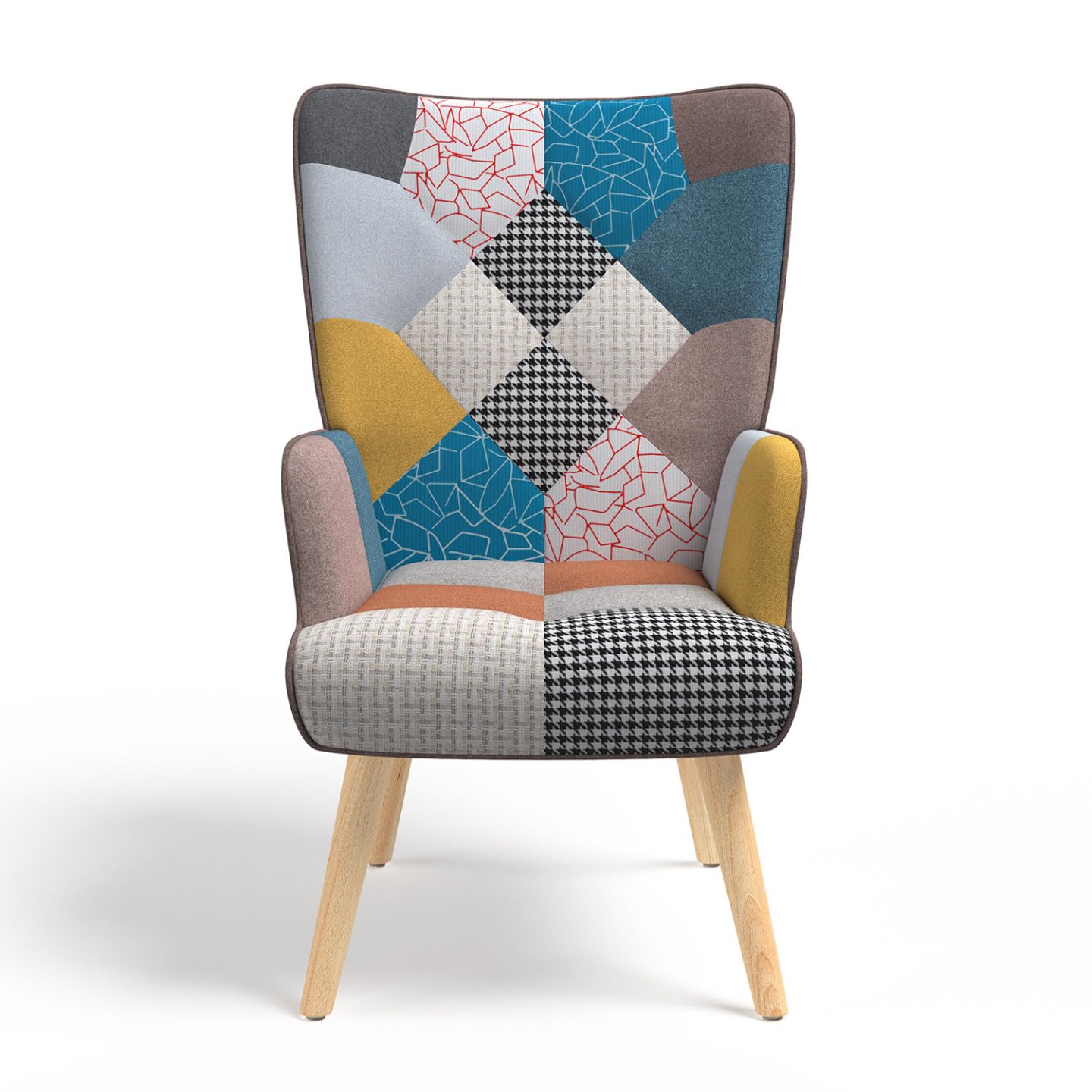 IDMarket - Fauteuil scandinave Ivar avec Repose Pieds en Tissu Patchwork Multicouleurs