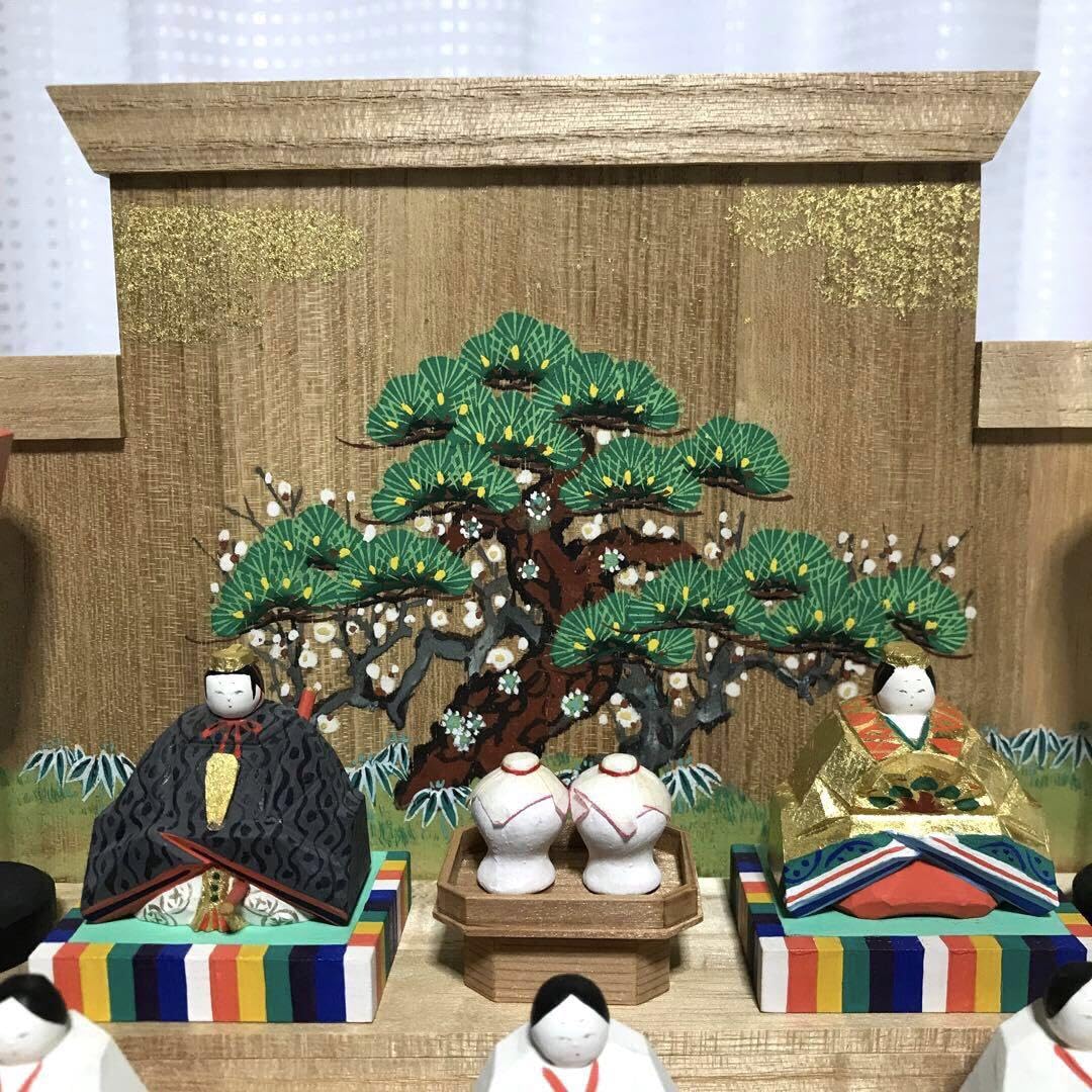 Amazon | ビンテージ 奈良一刀彫 ひな壇 雛人形15人揃 神泉作 | 平飾り