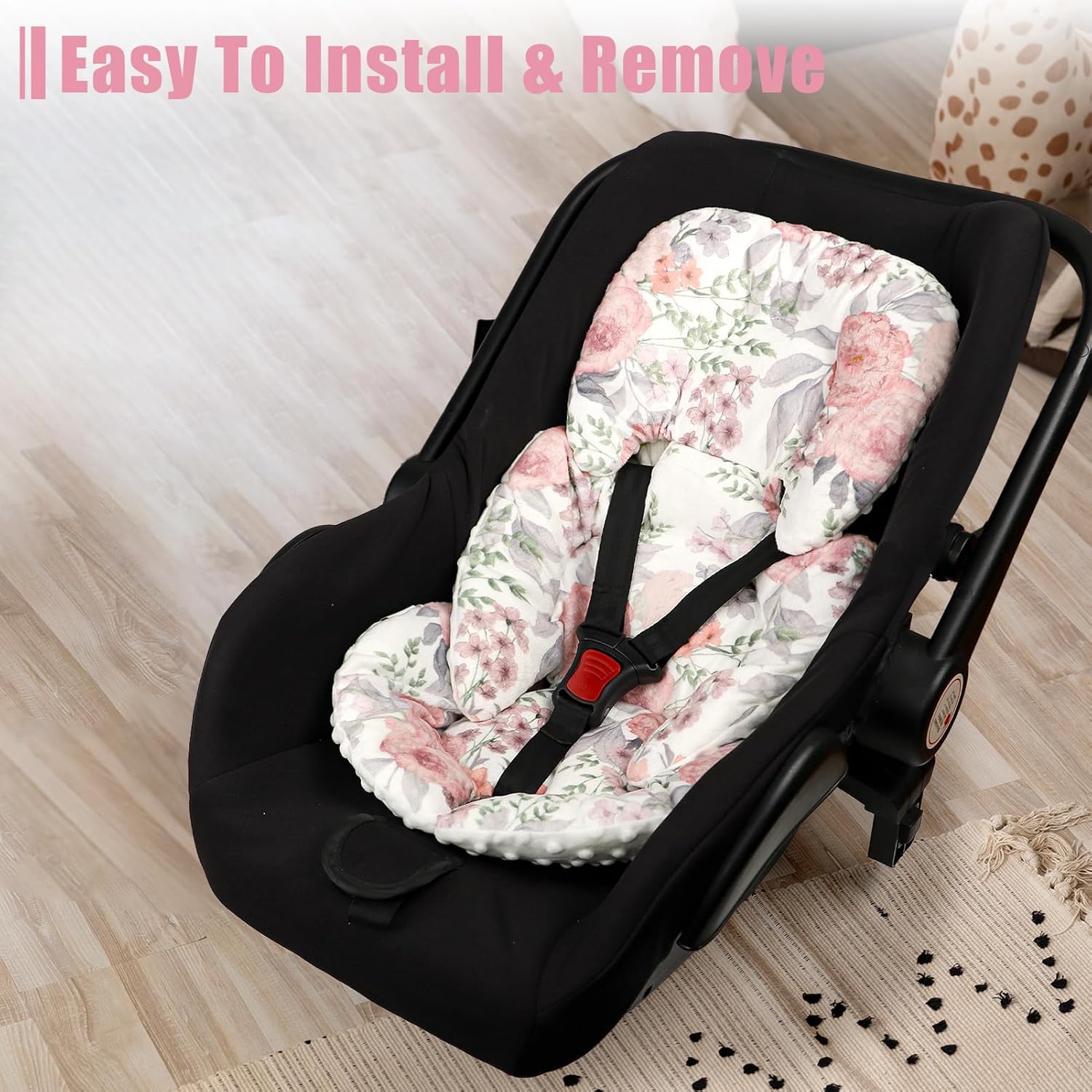 Infant Car Seat Insert, Baby Car Seat Head & Body Support for Newborn, Ultra Soft Reversible Preemie Carseat Insert Cushion for Girls Boys, Fit Car Seat, Stroller, Swing, Bouncer, Pink