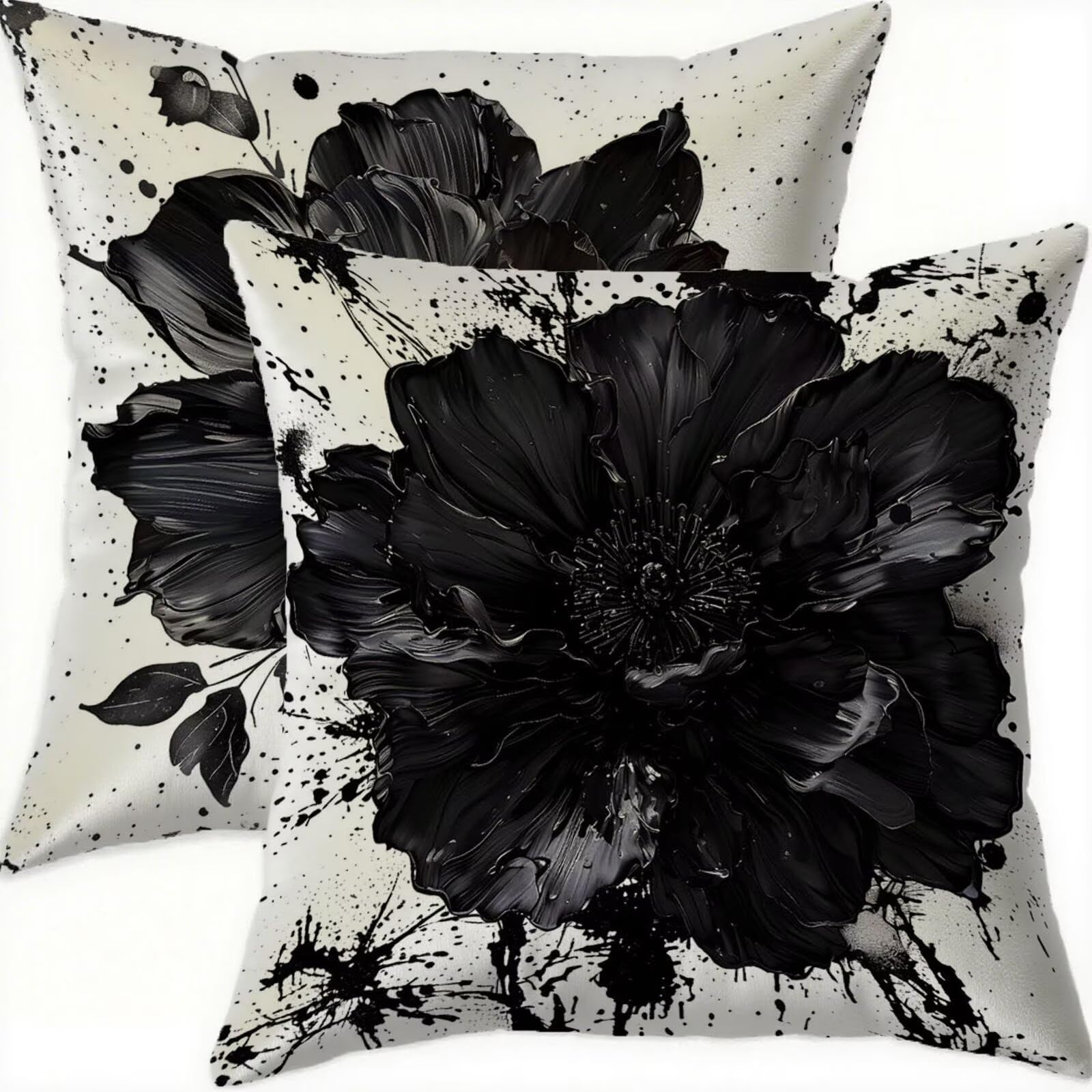 Housse de coussin noir 65x65 en velours pour canapé et patio