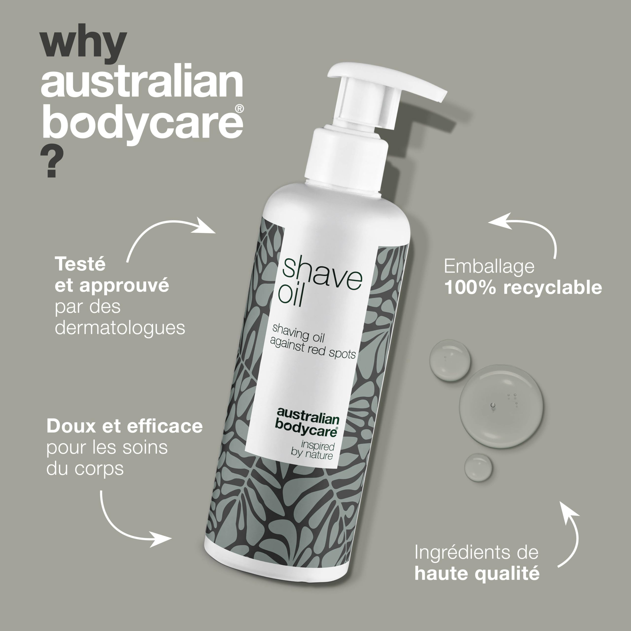 Huile de rasage pour tout le corps (250 ml) - Huile de rasage contre l'irritation, les rougeurs et les boutons de rasage - Résultat : peau lisse, douce, avec moins d'irritation et de rougeurs