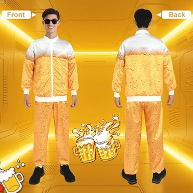 Aomig Jaren 90 kostuum volwassenen 5 stuks retro trainingspak unisex disco volledige body overall partner outfit jas broek armband en hoofdband jaren 80 party badknop voor themafeest carnaval