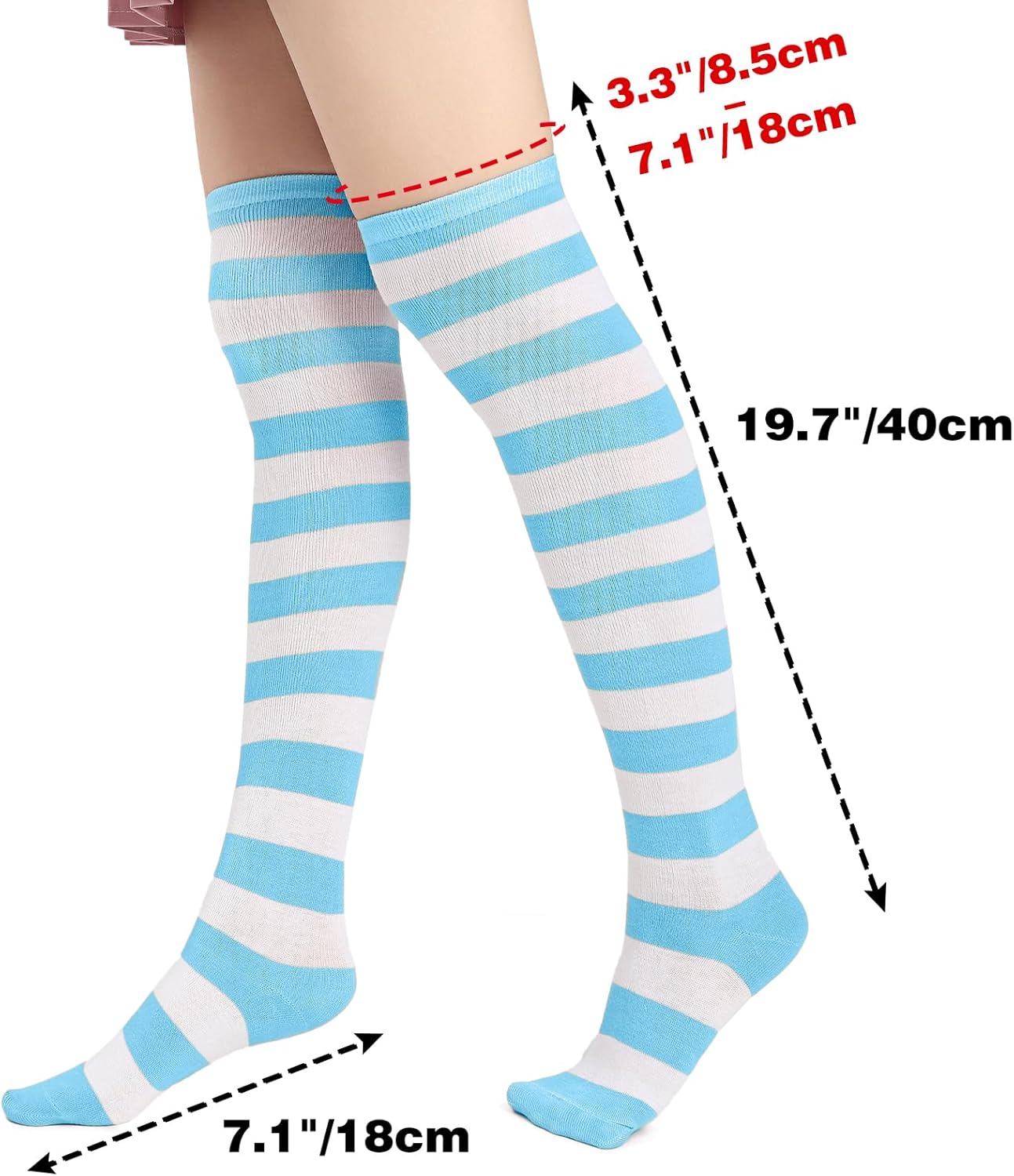 DAZCOS Striped Thigh High Socks Elastic Over The Knee Knit Stockings Leg Warmers for Christmas - Image 2