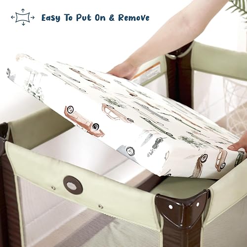 Vista 272 de GRSSDER Juego de 2 sábanas elásticas ultra suaves para moisés, ajuste universal para moisés, cesta de moisés, colchón rectangular ovalado, seguro