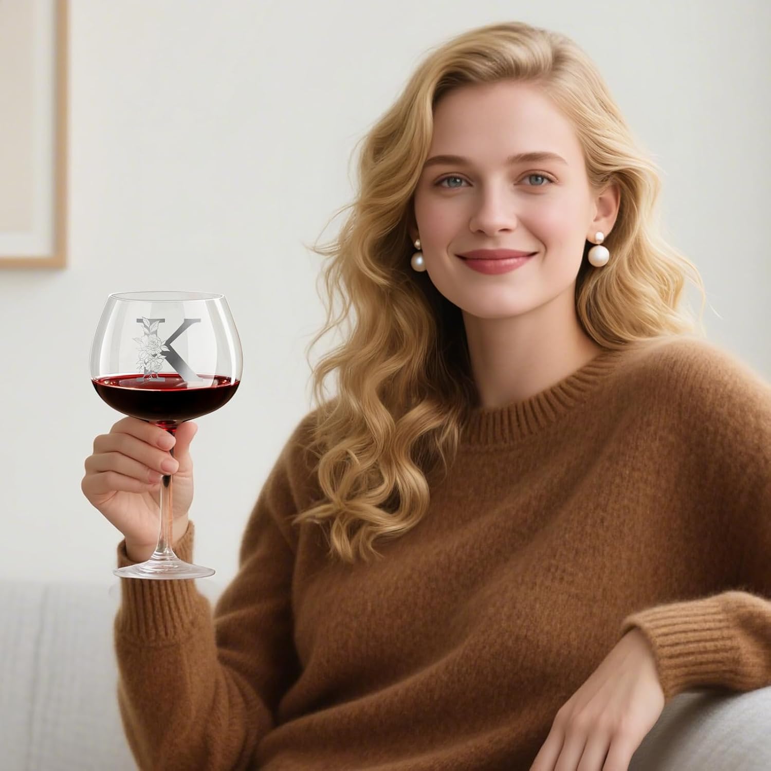 Personalized Gifts for Women, Monogrammed A-Z Wine Glass Custom Design, Unique Birthday Christmas Valentines Day Gift for Women, Initial Wine Glasses for Her, Wife, Girlfriend, Mom, Sister, Friend (A) - Image 2