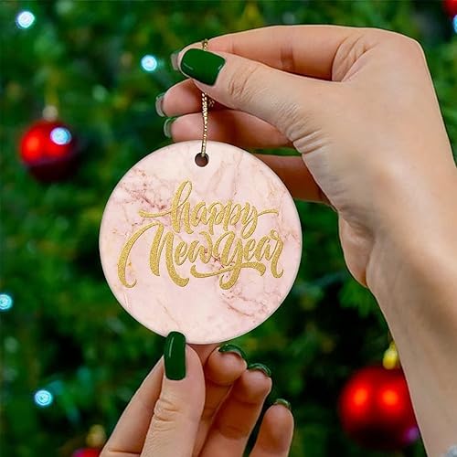 Miniatura 4 de Cheyan Funny Happy New Year Christmas Porcelain Ornament Home Decorations Christmas Pendants Natural Marble Christmas Tree Hanging Ornament