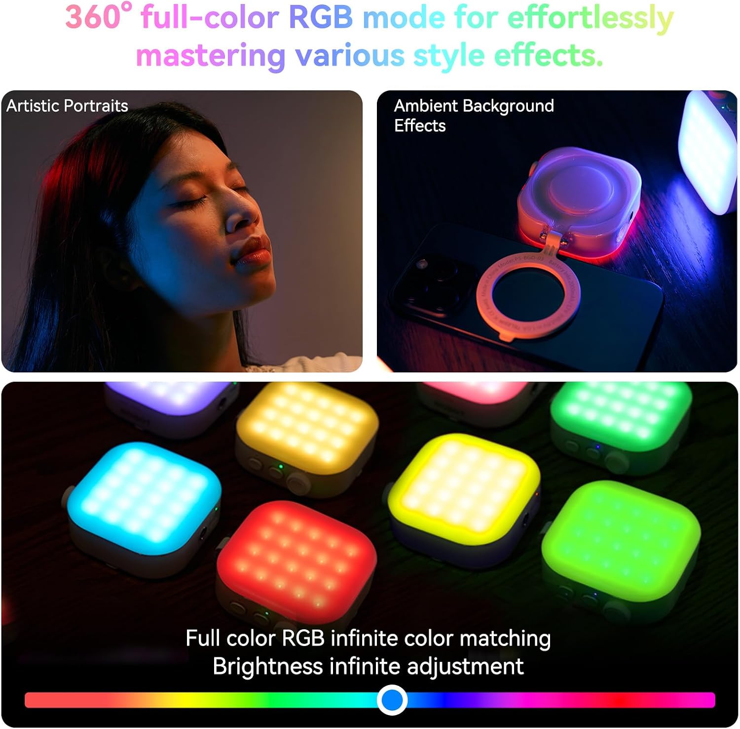 TELESIN° RGB Magnetic Selfie Light for iPhone, Phone Light Compatible with Magsafe, 6W Camera Light 3 Model for Selfies, Video, Makeup, Content Creation.