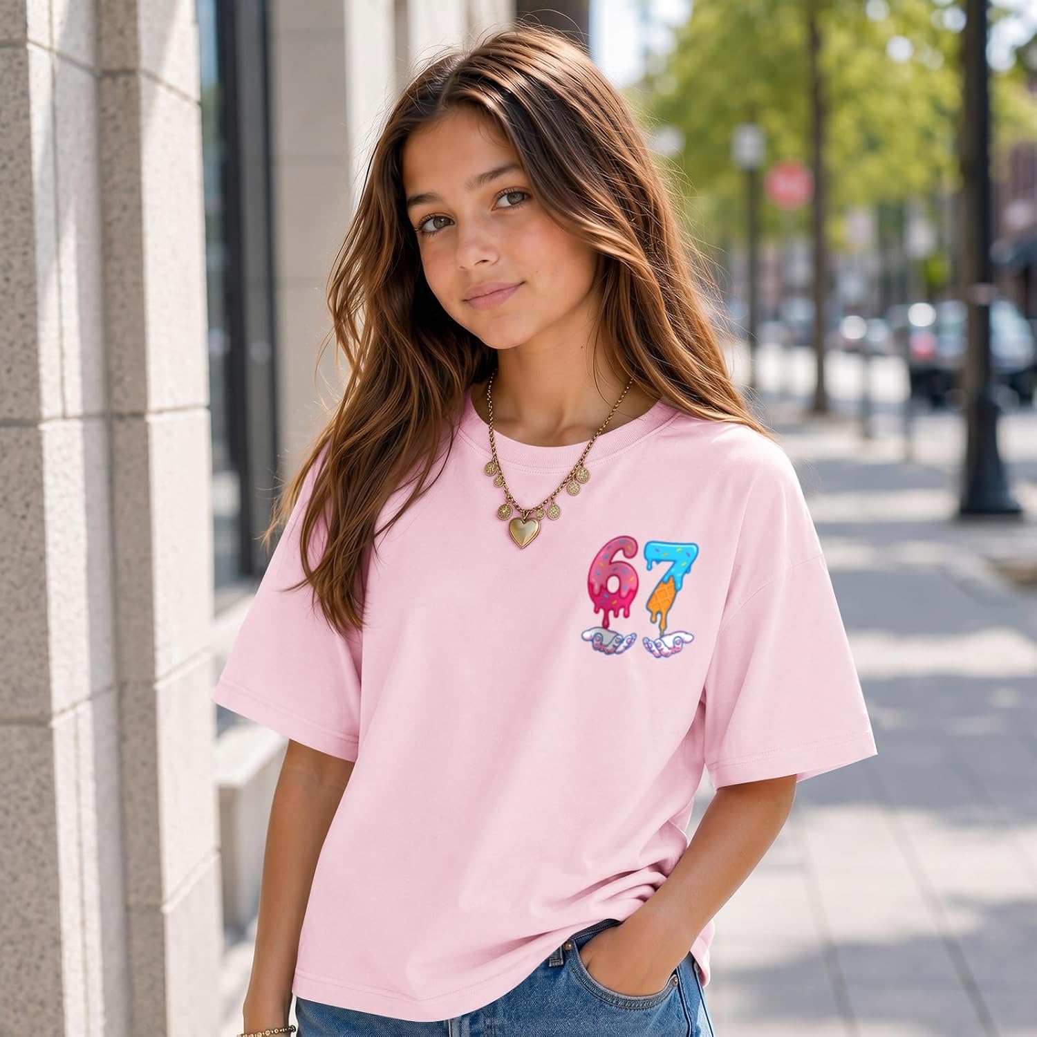 Girls Ice Cream 67 Shirt Cute Six Seven Graphic Tees Preppy Cotton Crew Neck Shirts Casual Summer Short Sleeve Tops