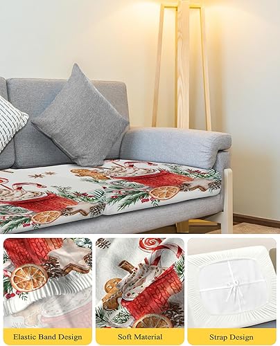 Miniatura 4 de Fundas de cojín elásticas para sofá, seccionales, individuales, en forma de T, con parte inferior elástica, diseño de flores rojas de invierno,