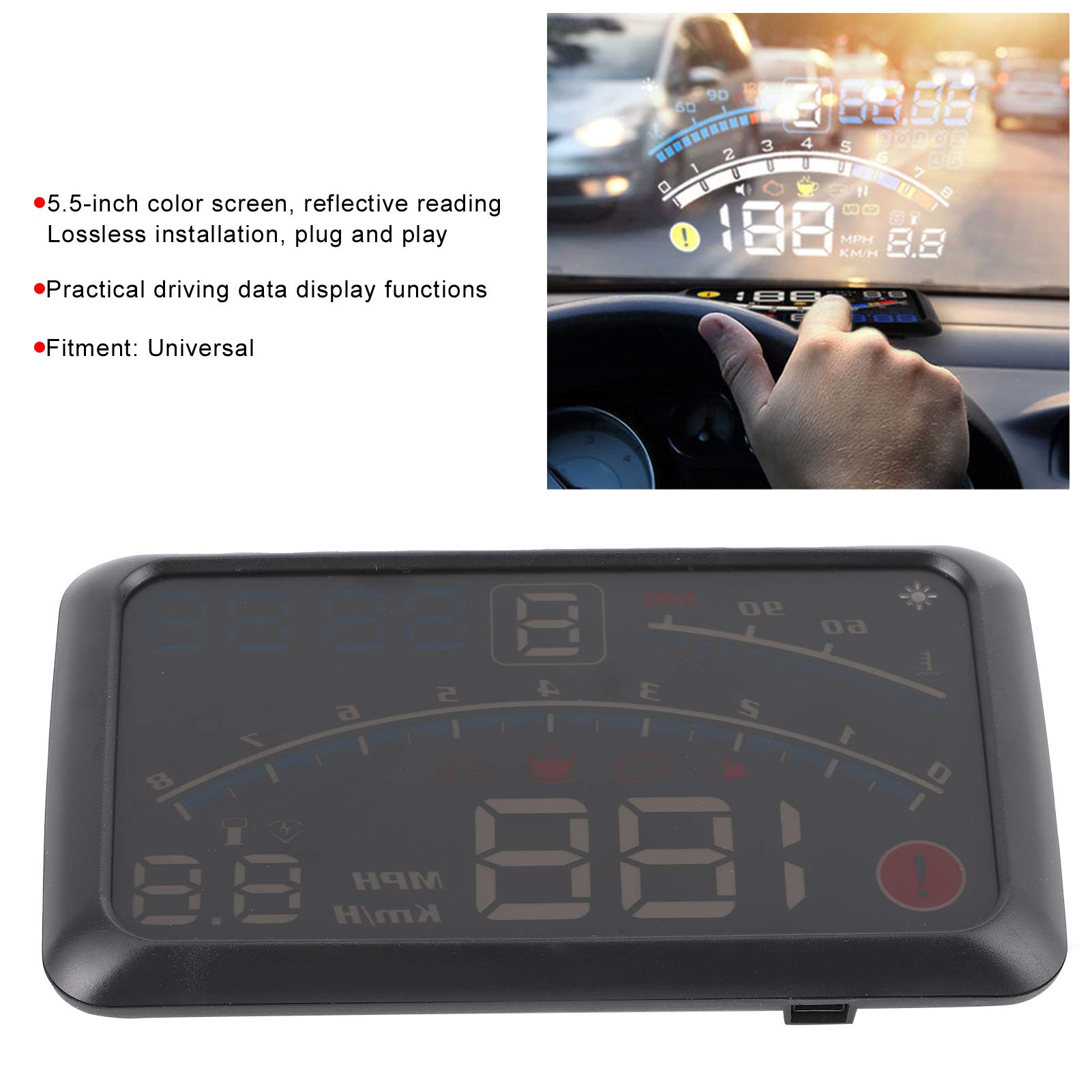 Proiettore per Auto Headup Display Set OBD2 HUD Parabrezza E4 Dati di Guida Universali Schermo a Colori Elettrico 5,5 Pollici