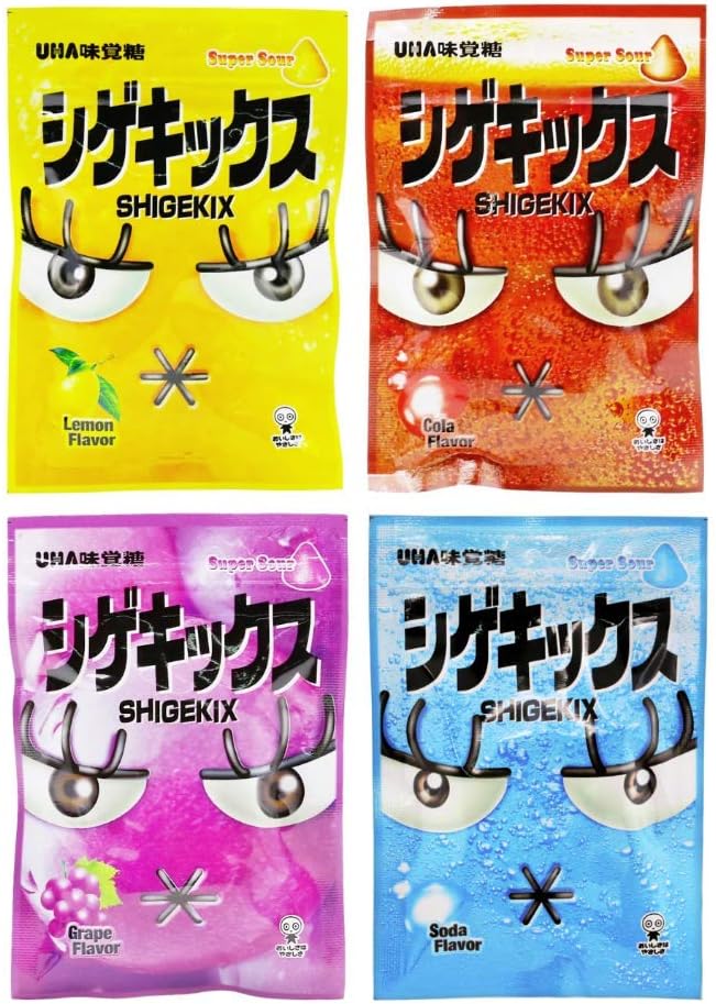 Japan UHA SHIGEKIX x4 favor, Super Sour Cola,Lemon,Soda,Grape GUMMY candy Fresh Japanese cone chews