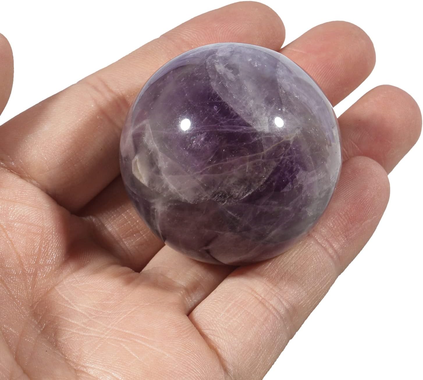 Natural Amethyst Healing Crystal Ball with Wood Stand, 40mm Polished Stone Sphere, Collectible Home Decor for Shelf & Desk, Crystal Gifts