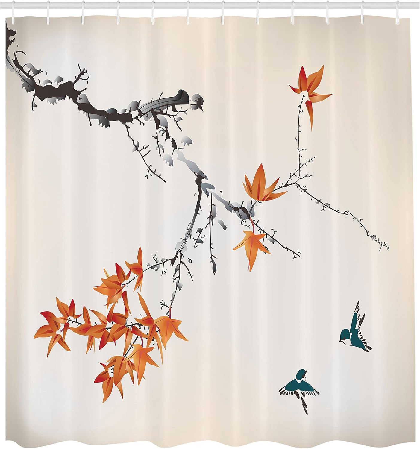 Ambesonne Japanese Shower Curtain, Cherry Blossom Sakura Tree Branches Romantic Spring Themed Watercolor Picture, Cloth Fabric Bathroom Decor Set with Hooks, 69" W x 75" L, Dark Peach