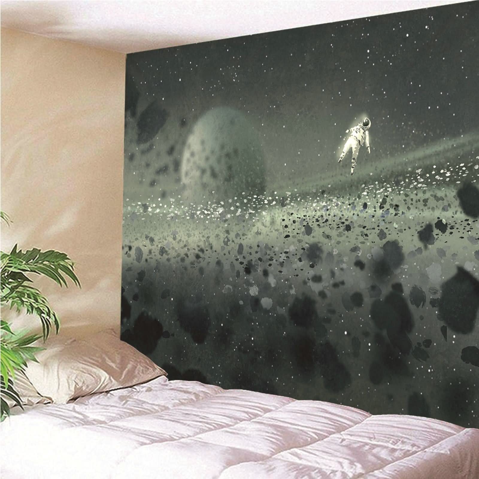 Aotiwe Arazzo da parete per soggiorno, decorazione da parete per ragazze camera da letto Astronauta che cammina sulla luna poliestere grigio 300 x 260 cm