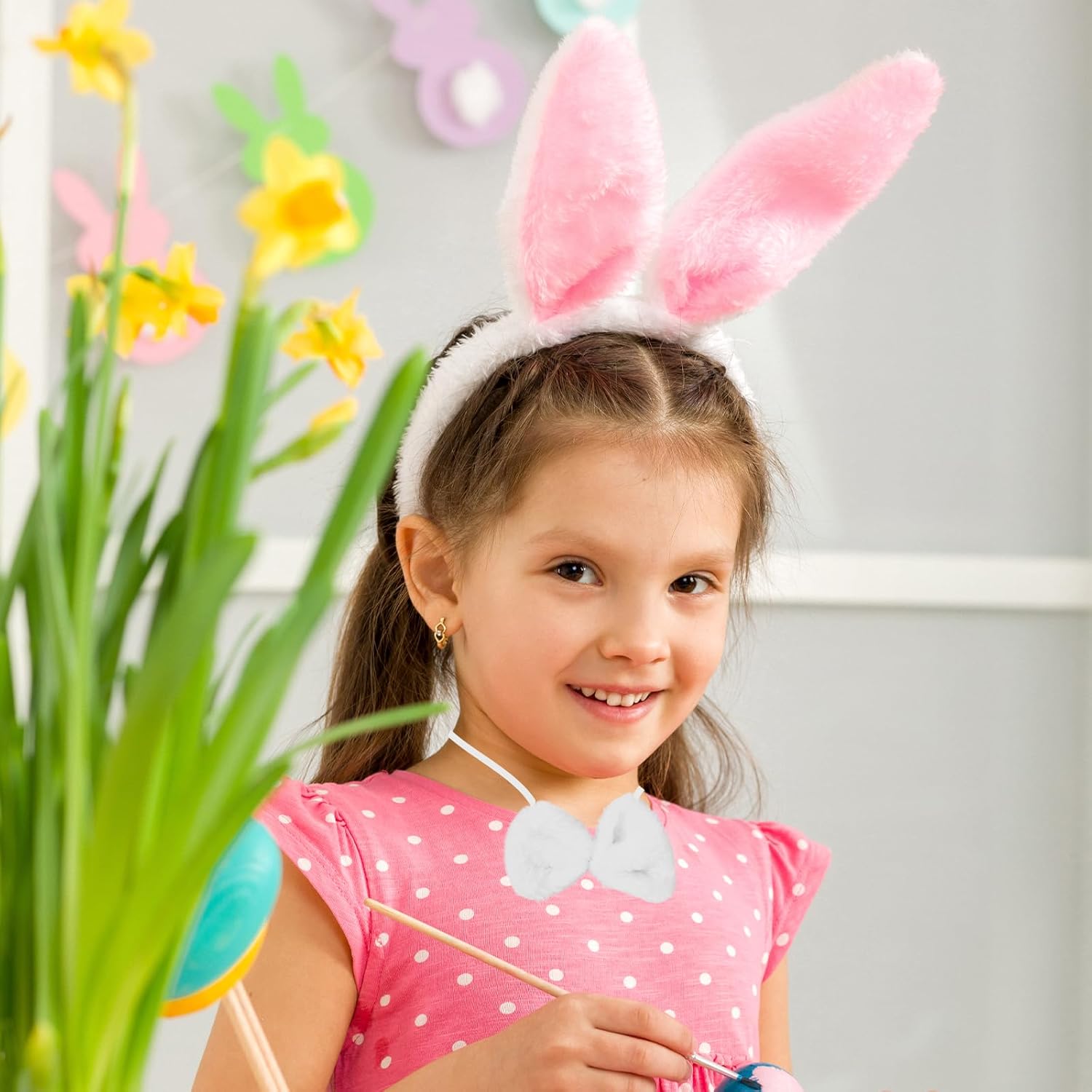 3-Piece Bunny Ears and Tail Costume Accessory Set - Includes White and Pink Bunny Ears Headband, Bow Tie, and Tail for Easter, Halloween, Dress-Up Parties, Cosplay, and Animal-Themed Party Supplies - Image 4