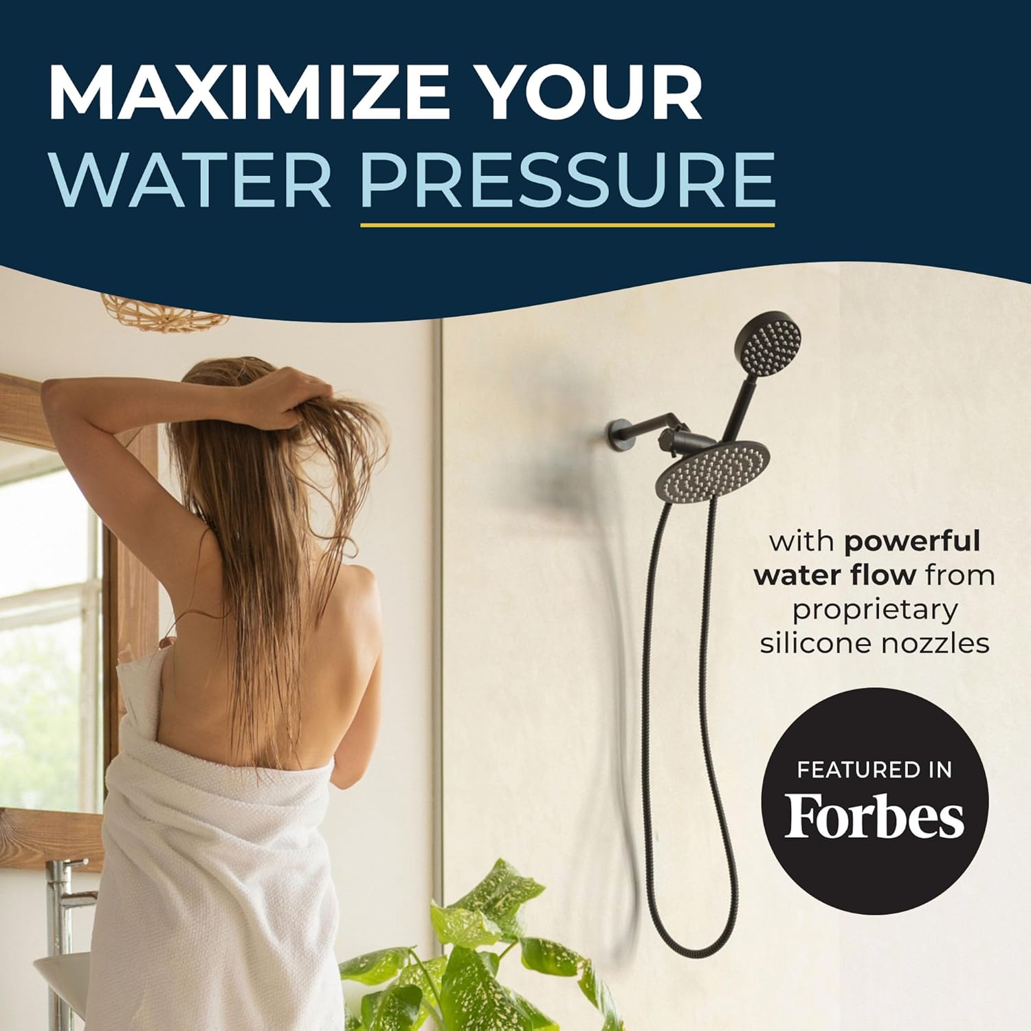 HammerHead Showers® Solid Metal Dual Shower Head Combo – MATTE BLACK – 8 Inch Rainfall High Flow Shower Head & Handheld Shower Head High Pressure with Hose 6ft - Hotel-Like Double Shower Heads