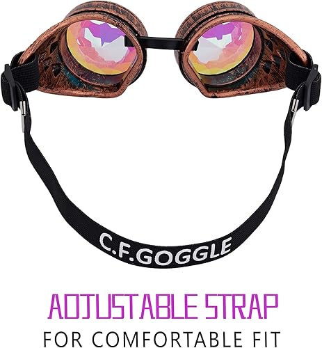 Miniatura 17 de Gafas caleidoscopio para raves trippy psicodélico steampunk con lentes de cristal de difracción de prisma arcoíris Negro