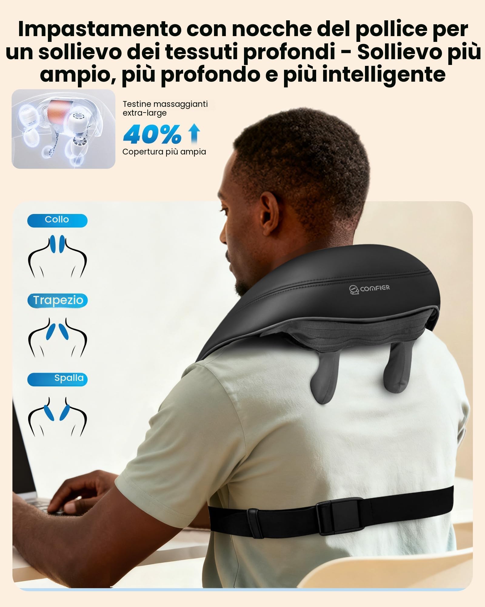 COMFIER Massaggiatore cervicale con calore senza fili Shiatsu 4D esperti Knet massaggiatore per collo, schiena, gambe, spalle, massaggiatore shiatsu per casa, ufficio, regali per uomini, donne
