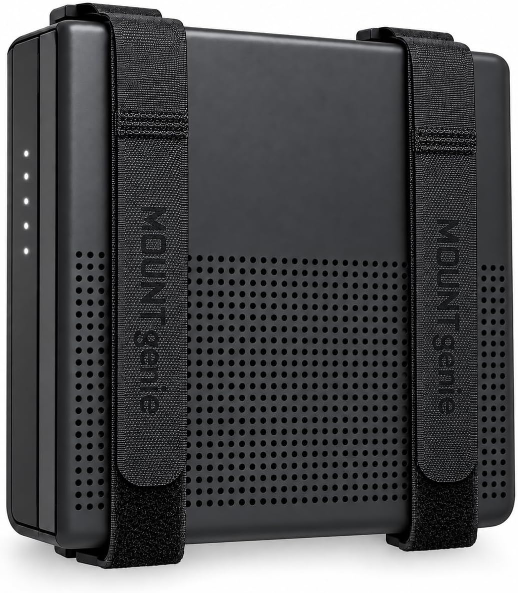 Mount Genieยฎ Universal Wall Mount for Routers, Modems, Consoles & More | Black 1-Pack