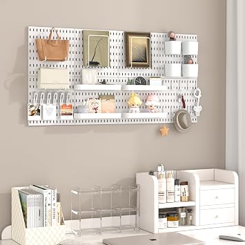 Pegboard Combination Kit, 8 Peg Boards and 30 Accessories Modular Hanging Black Pegboard for Walls, Office Wall Organizer, Keys Holder on Wall, Nursery Storage, 44