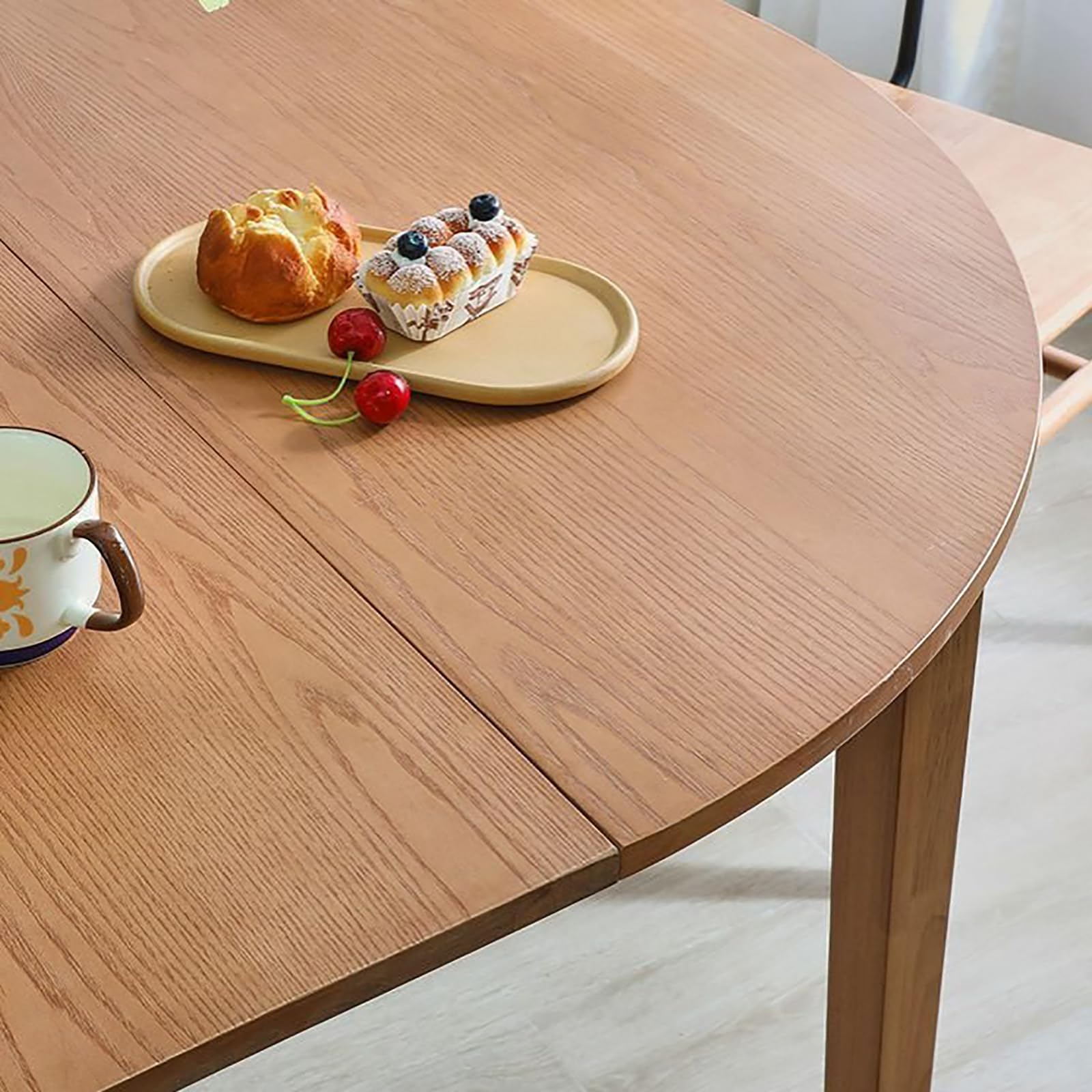Tavolo da pranzo espandibile in legno di gomma, rotondo a ovale, 2-8 posti a sedere in legno massello moderno della metà del secolo, tavolo da cucina per sala da pranzo, soluzione creativa salvaspazio