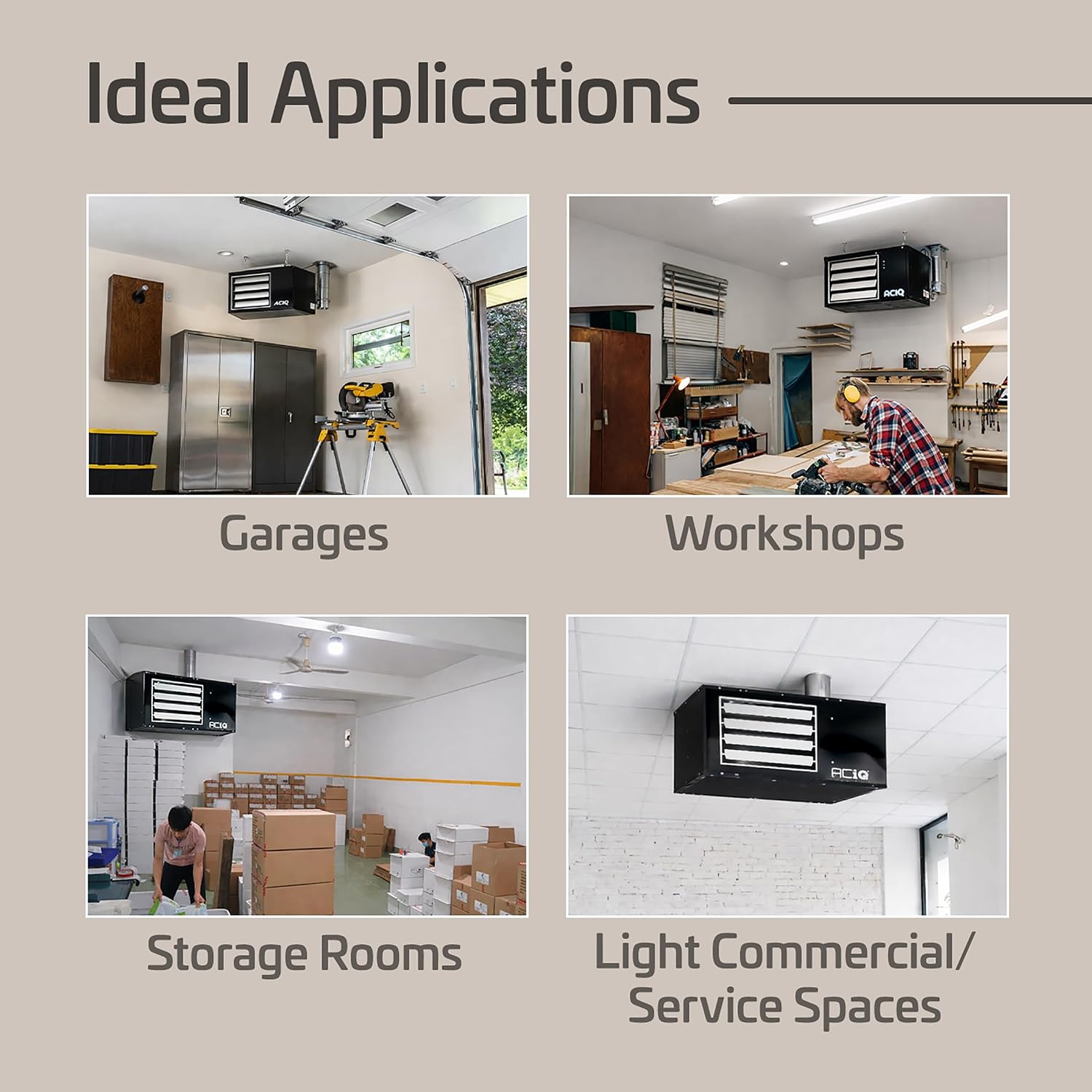 ACiQ 60,000 BTU Propane Heaters for Indoor Use | Warehouse, Shop Heater, Garage Heater | Forced Air Unit, Ceiling Mount