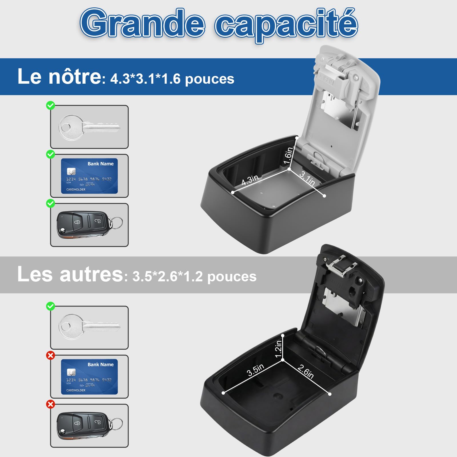 Diyife Boite a Clef Grande Capacité, Anti-Intempéries Boite a Clefs Murale | 145x105x55mm (HxBxT) - Gris, Boite a Clefs Securisee Exterieur avec Code 4 Chiffres, pour Clés et Cartes