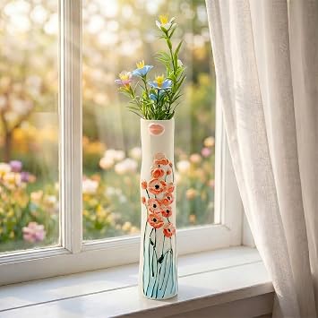 Cute Face Bud Vase, Hand Painted Resin Mini Vase, Boho Decorative Vase for Desk Shelf Living Room Decor, Unique Gift Idea for Women Lips & Orange Blooms