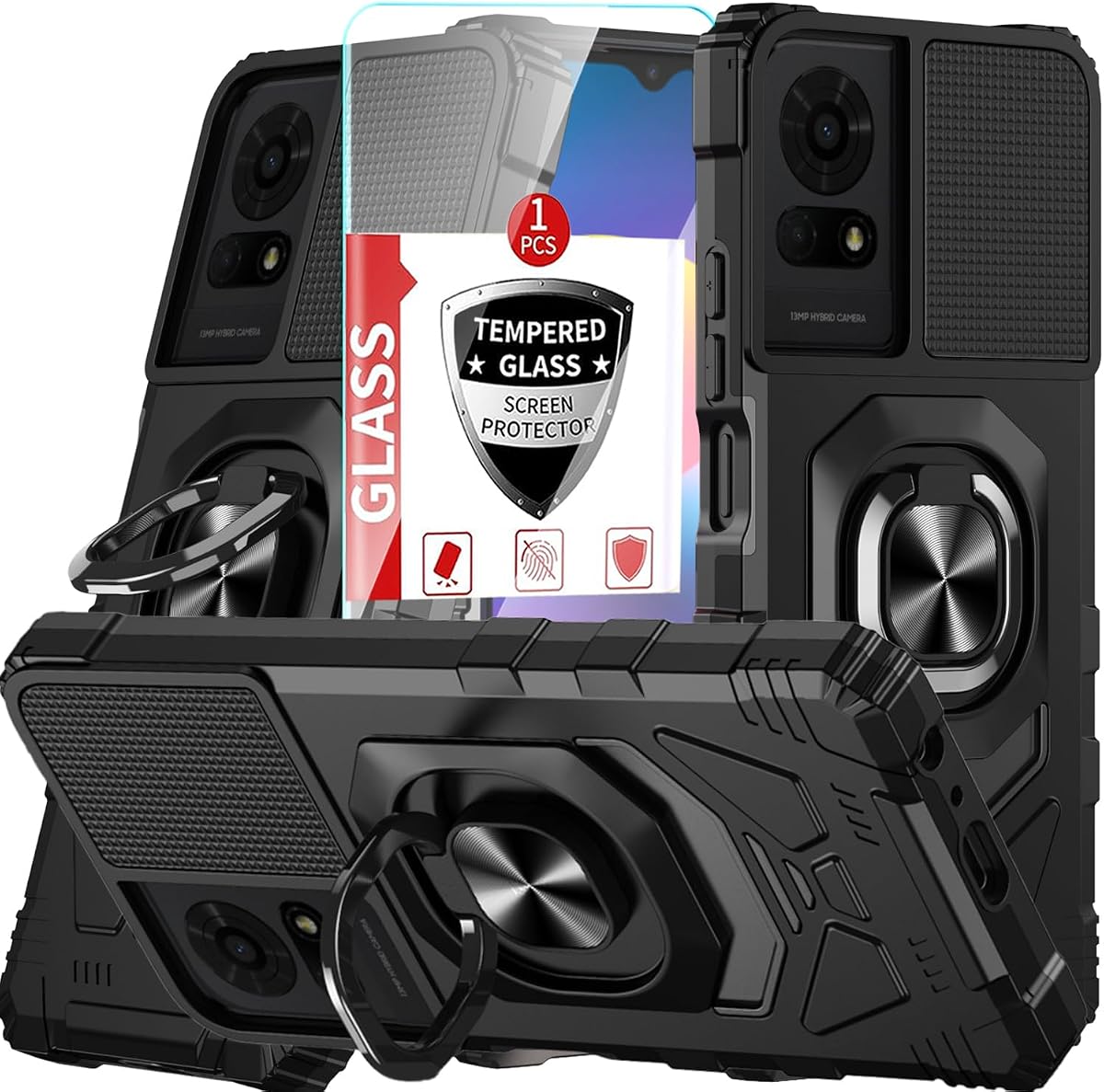 for TCL K24/TCL K23/TCL 50LE/Cricket K24 5G Case Work with Magnetic Car Mount, for TCL K24/TCL K23/TCL 50LE with Screen Protector, Heavy Duty Rugged Protective Cell Phone Cover,with Kickstand.(Black)