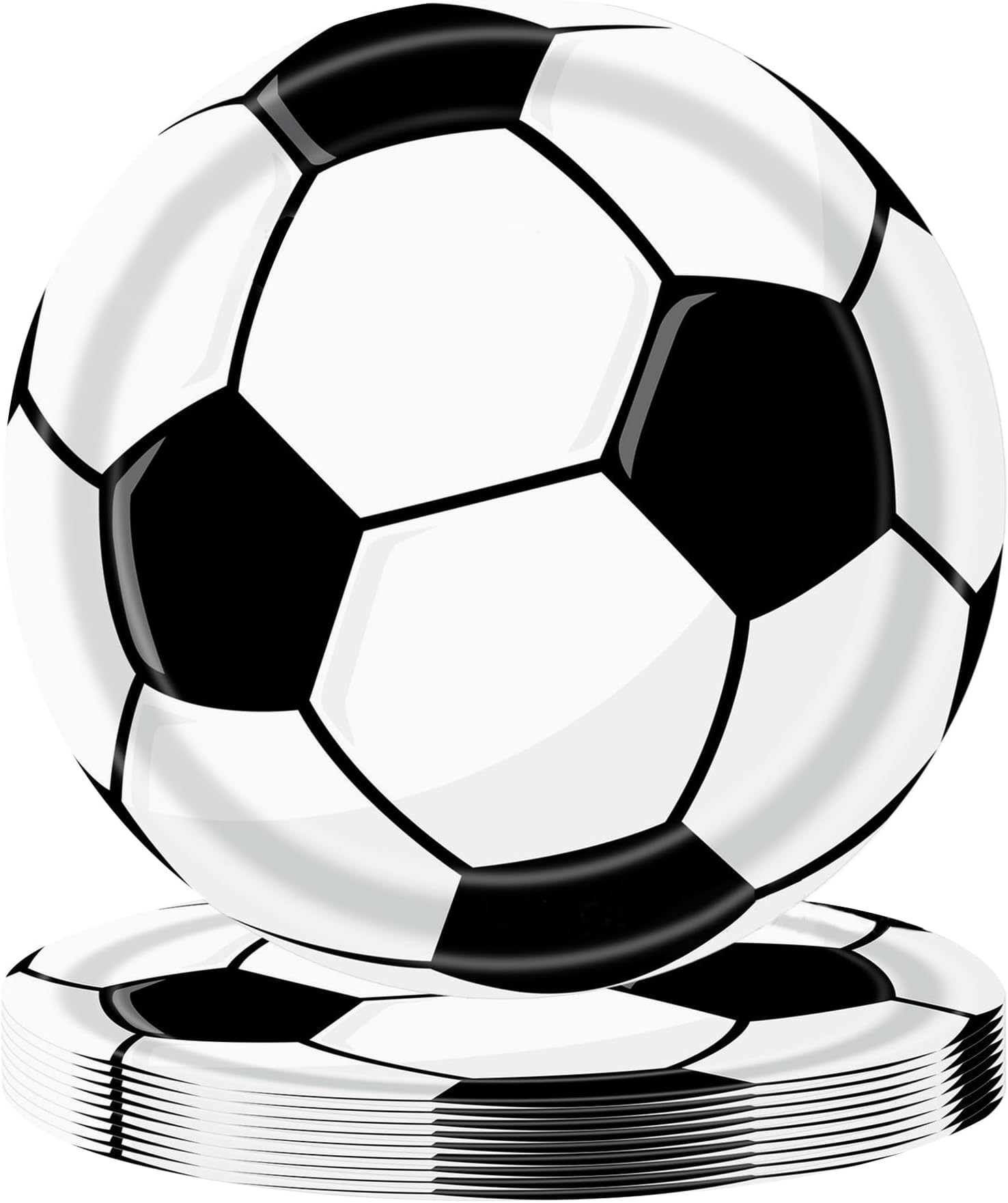 MEUTL24-Pack Football Paper Plates, 7-inch Round Soccer Party Plates for Football Birthdays Party Tableware, Football Party Paper Plates for World Cup, European Championship Decoration (Black White)