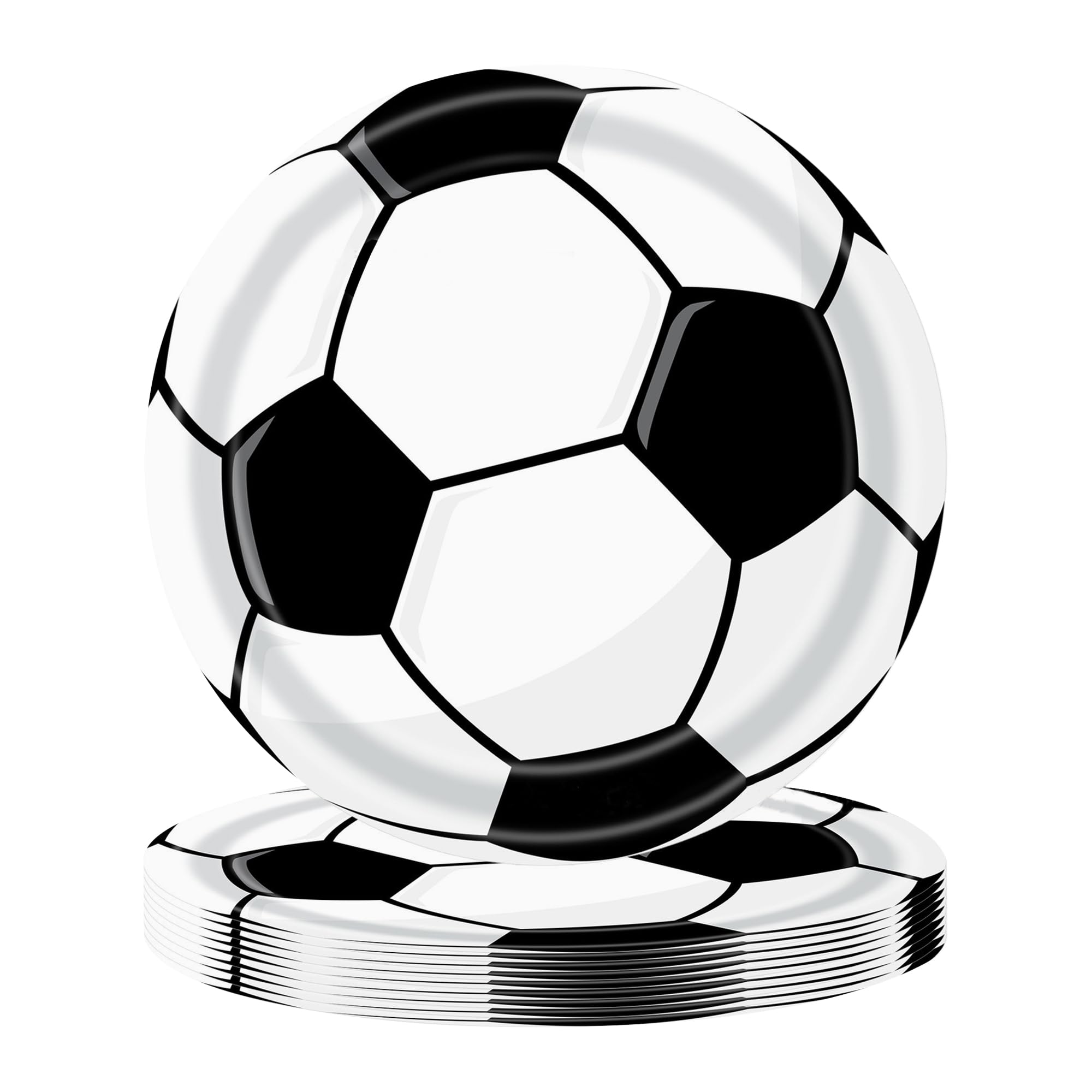 MEUTL24-Pack Football Paper Plates, 7-inch Round Soccer Party Plates for Football Birthdays Party Tableware, Football Party Paper Plates for World Cup, European Championship Decoration (Black White)