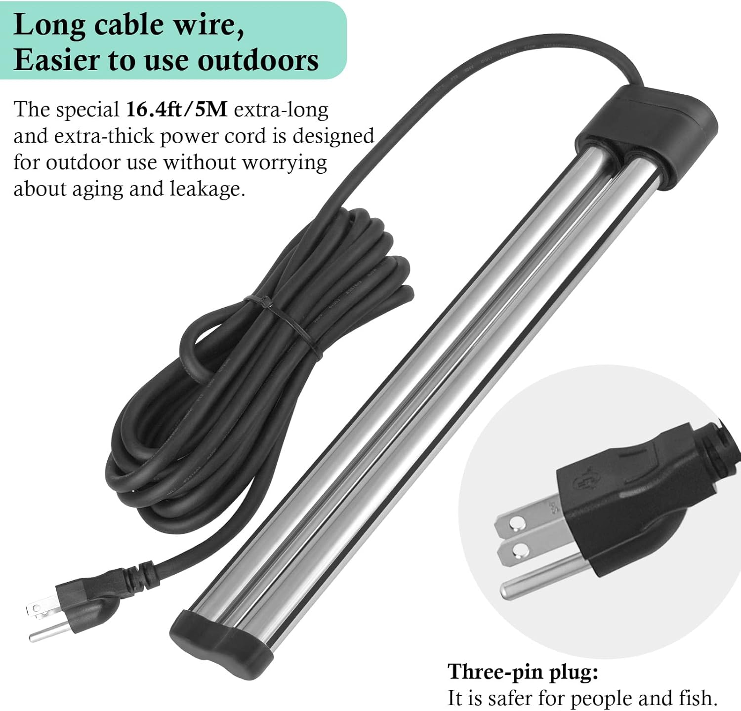 HITOP Outdoor Pond Heater - 150W 300W 600W Aquarium Heater for Small Ponds, Ponds De-icer with Long Cable Wire and Floatable Foam - Image 2