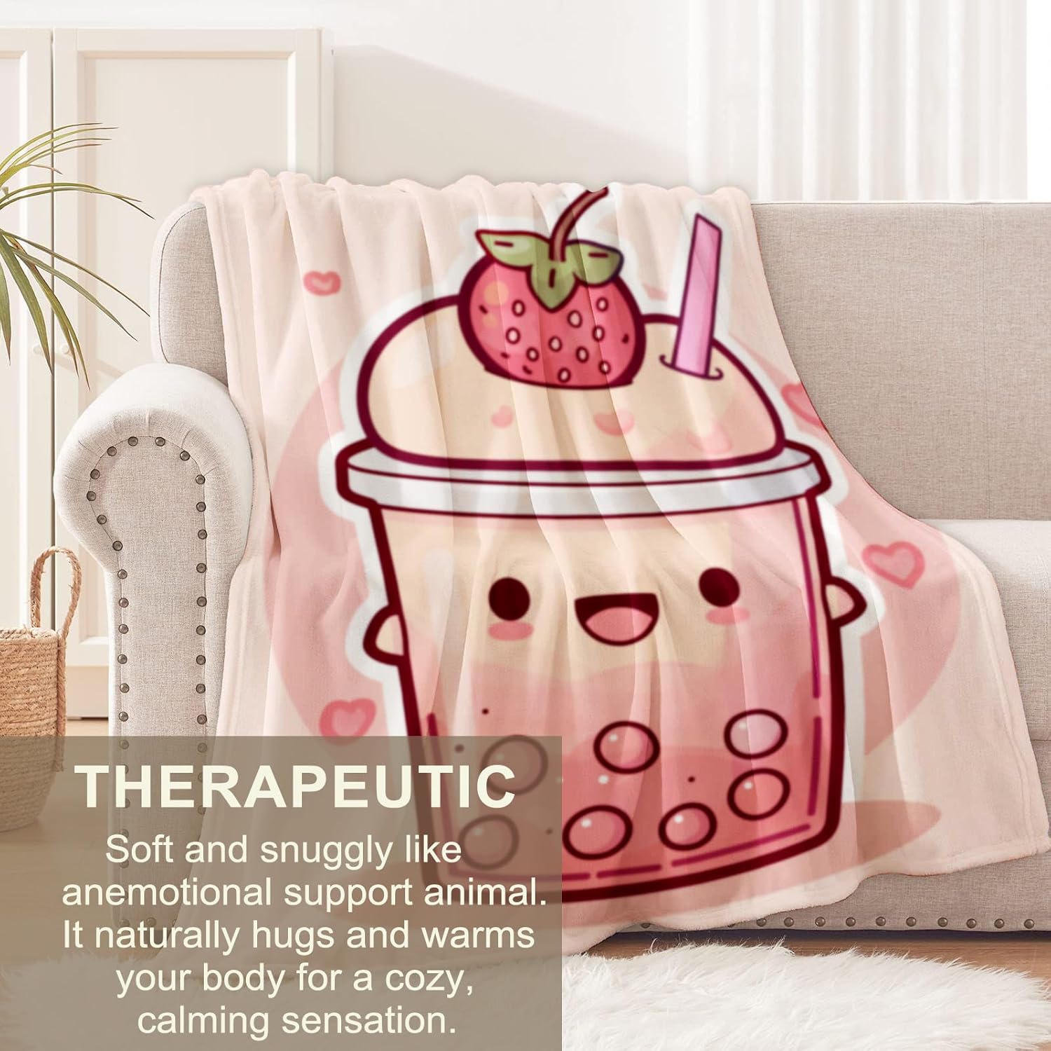 Bubble Tea Blanket for Girls Boys, Flannel Blankets Gifts, Throw Blanket for Sofa Couch Bed Living Room Soft Warm Cozy Decor 80" x 60"