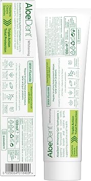 Aloe Dent Whitening Aloe Vera Toothpaste with Fluoride , Natural Action, Vegan, Cruelty Free , SLS Free, Naturally White, Healthy Gums , 100 ml