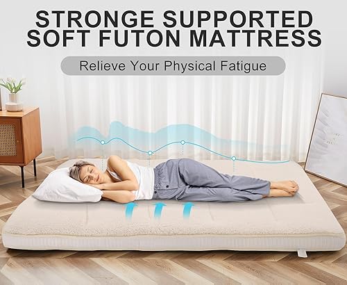 Miniatura 2 de ABORON Colchón japonés para suelo, colchón de futón de tamaño individualmatrimonial, tapete de tatami de 4 pulgadas de grosor, colchón plegable