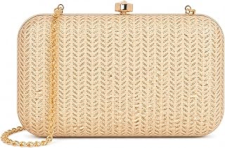 Walizza Lifestyle Elegant Gold Evening Clutch for Women – Luxury Textured Hard Case Party Handbag with Detachable Chain St... Price In India