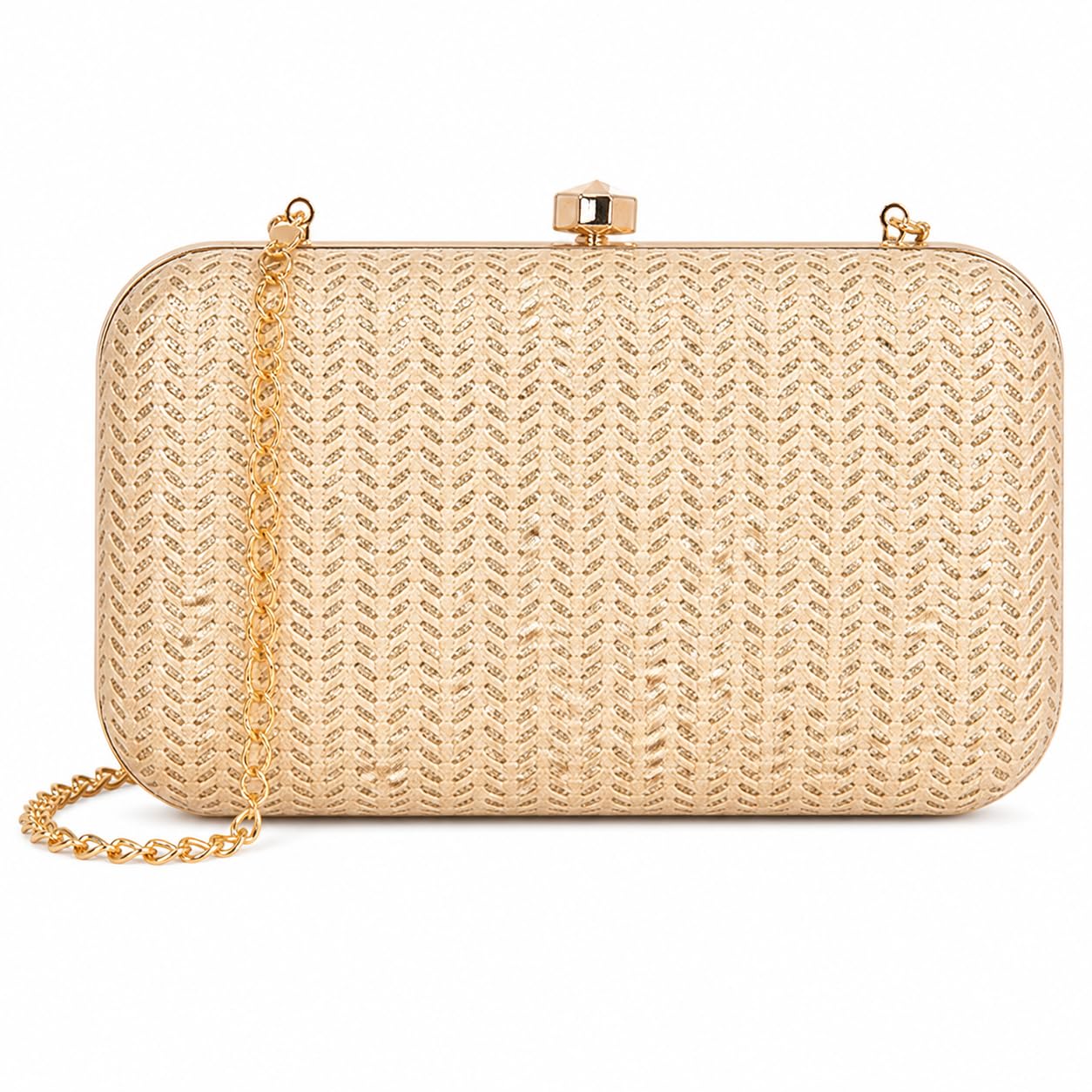 Elegant Gold Evening Clutch for Women – Luxury Textured Hard Case Party Handbag with Detachable Chain Strap – Wedding Bridal Cocktail Purse-image-42