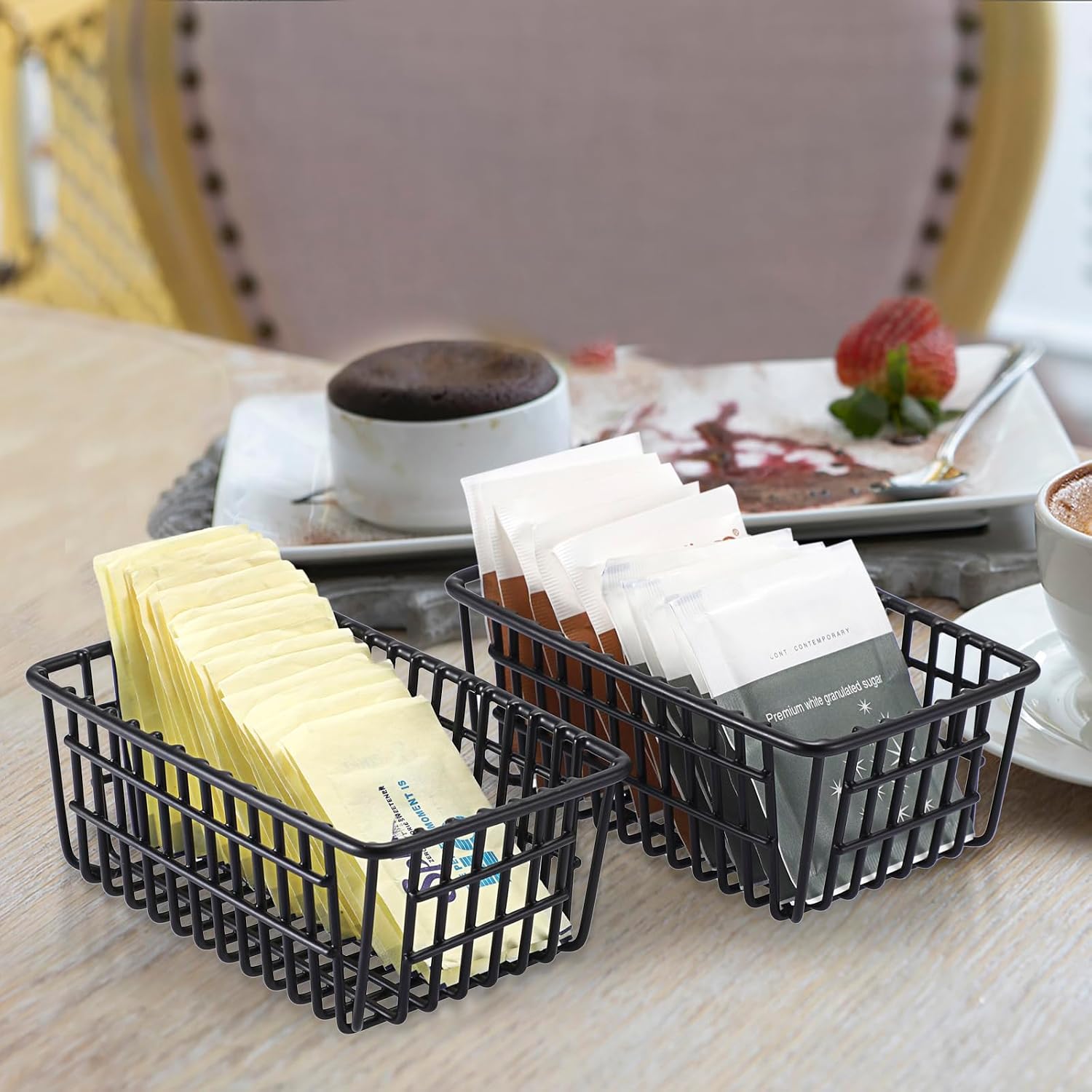 ELLDOO 2 Pack Sugar Packet Holder, Stackable Metal Sugar Basket for Restaurant, Tea Bag Organizer, Black Small Condiments Packet Holder Sugar Caddy Dispenser for Countertop Coffee Bar