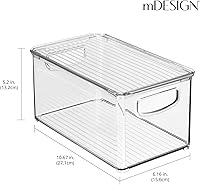 Vista 3 de mDesign Caja de almacenamiento de plástico profundo para baño, tapa / asas integradas, organización para maquillaje, herramientas de peinado