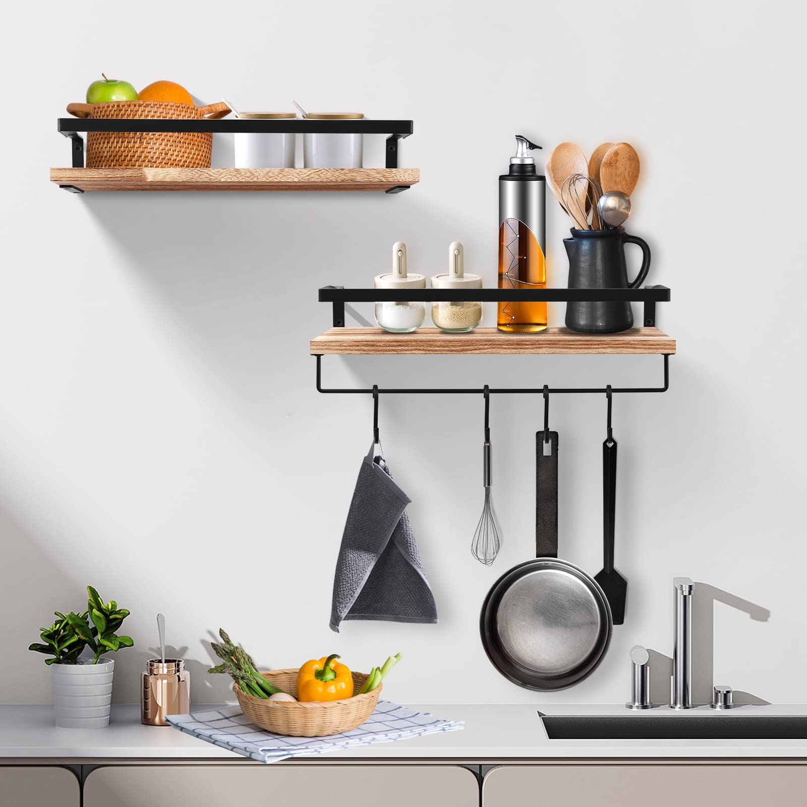 himaly Estantes flotantes para Pared, Juego de 2 estantes de Madera rústica, estantes Decorativos para Libros, baño, Dormitorio, Sala de Estar, Cocina
